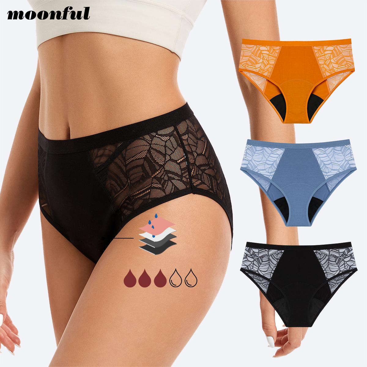 Period Panty Absorbent - Moonful calcinha menstrual feminina cintura alta