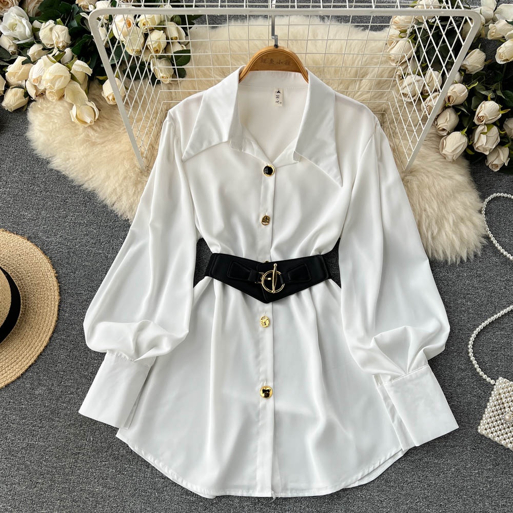 Corset Waist Cinch - Vestido Csa Branco E de Manga