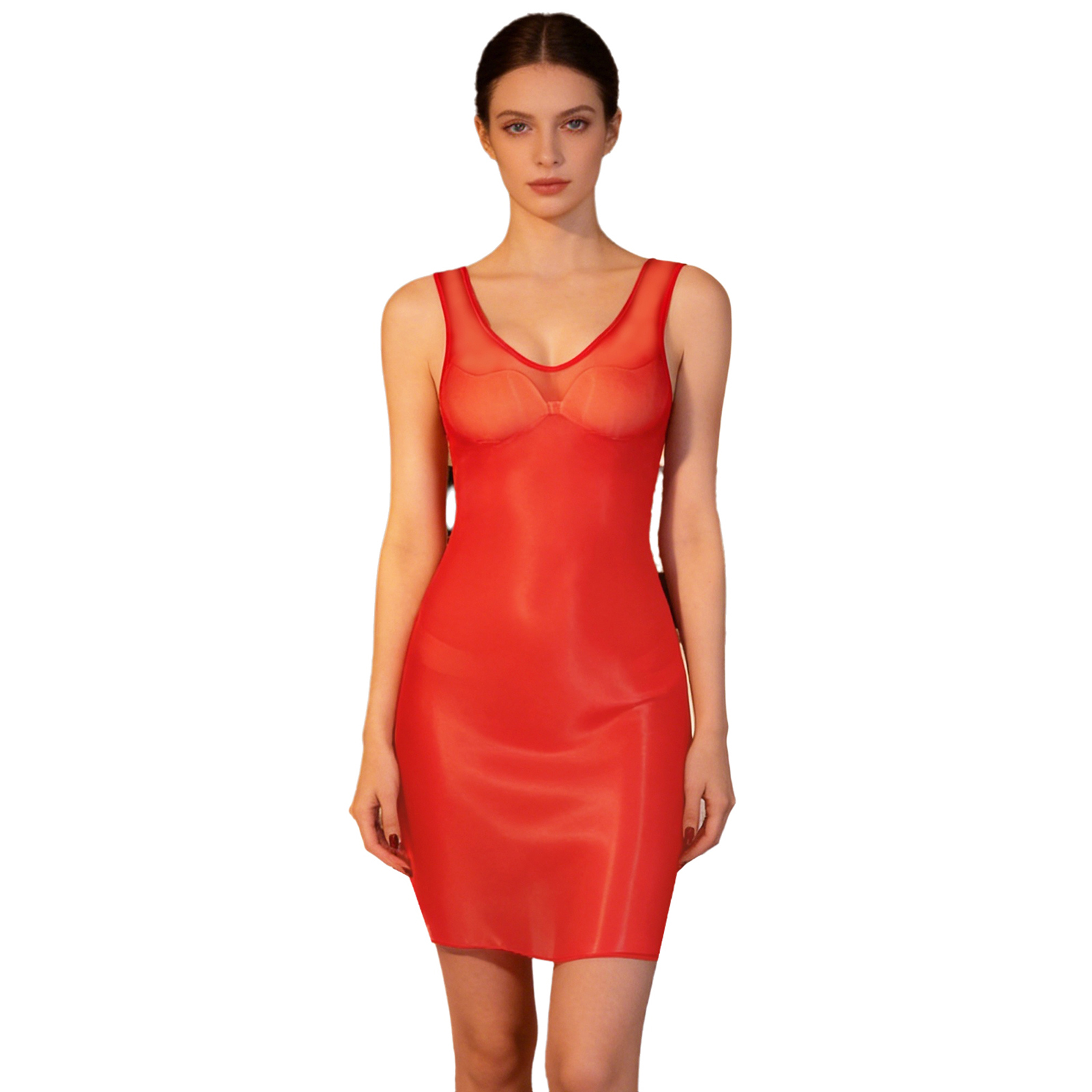 Babydoll Chemise Night - Vestido Bodycon Transparente Brilhante para Mulheres,