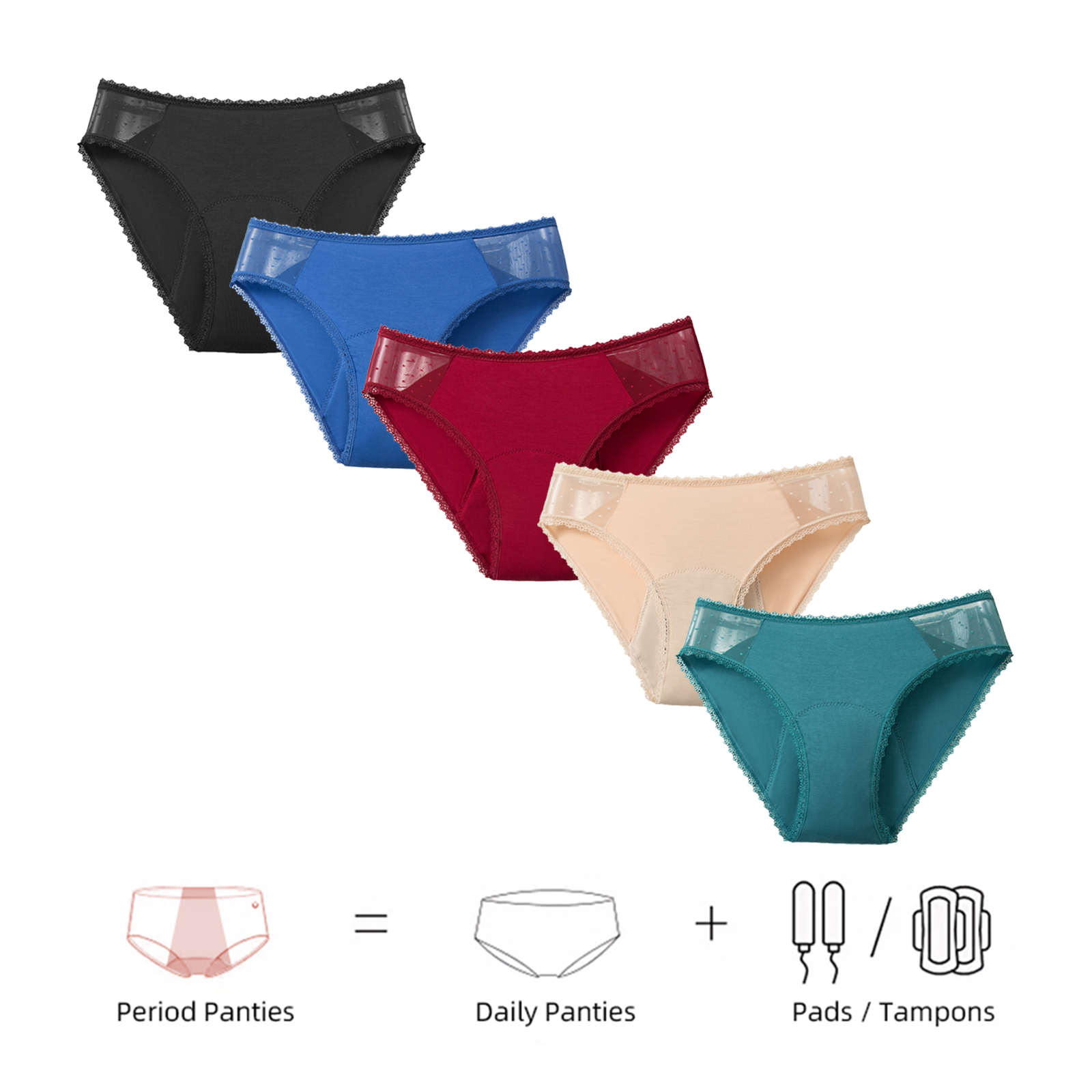 Period Panty Absorbent - Calcinhas menstruais confortáveis de bambu para