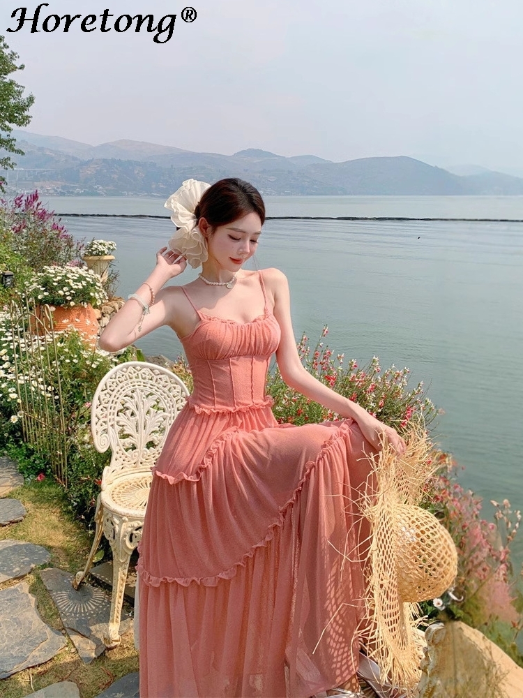 Corset Waist Cinch - Vestido Longo Feminino de Verão Liso