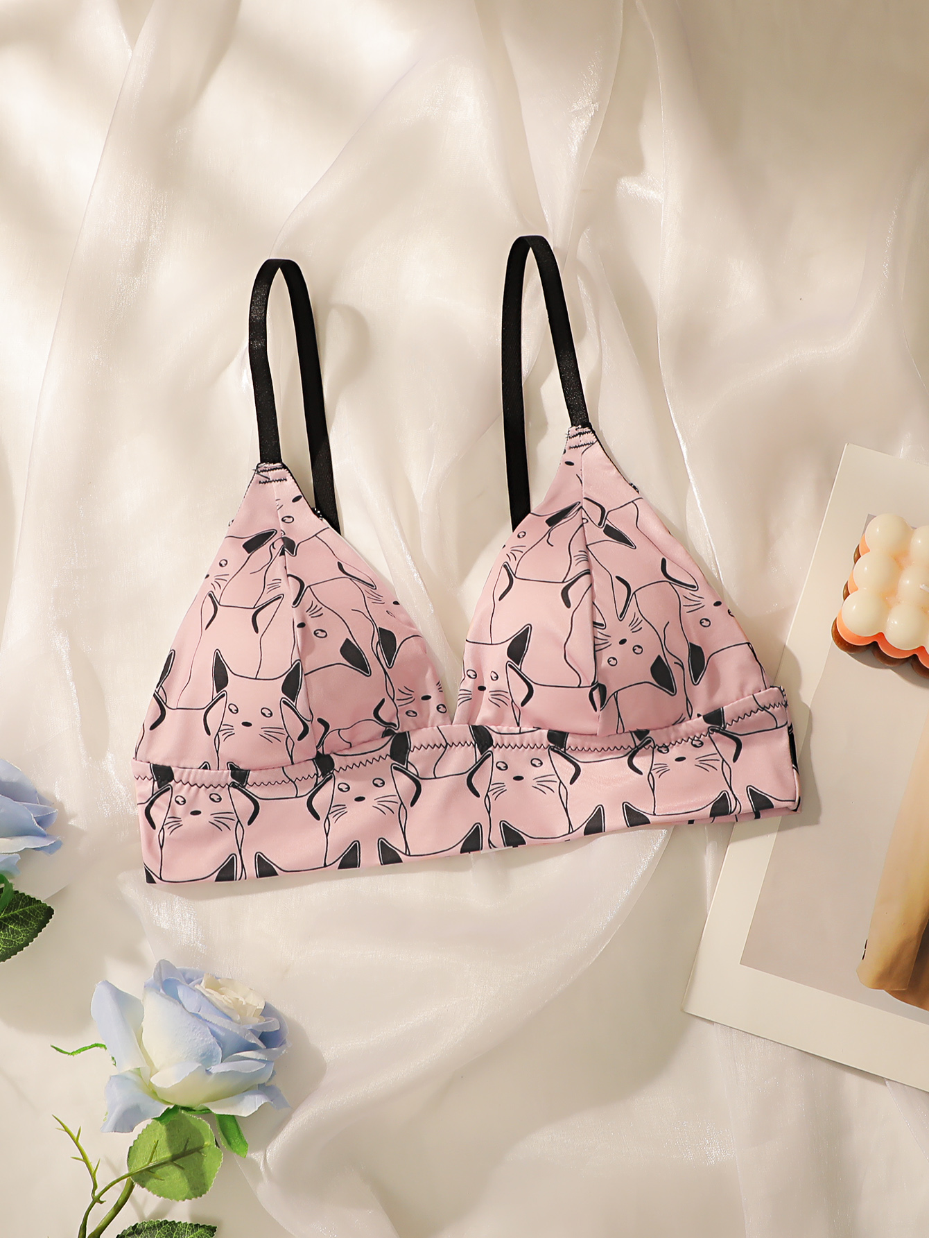 Bralette Wireless Soft - Sutiã Triangular com Estampa de Gato
