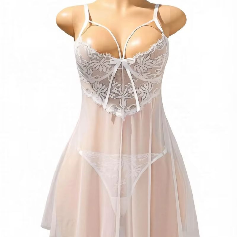 Babydoll Chemise Night - Vestido de Lingerie Babydoll Branco com