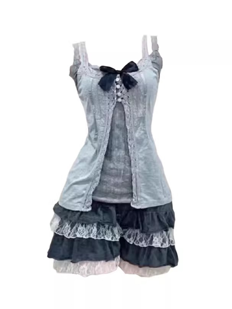 Cami Top Lace - Conjunto de Três Peças Estilo Coreano: