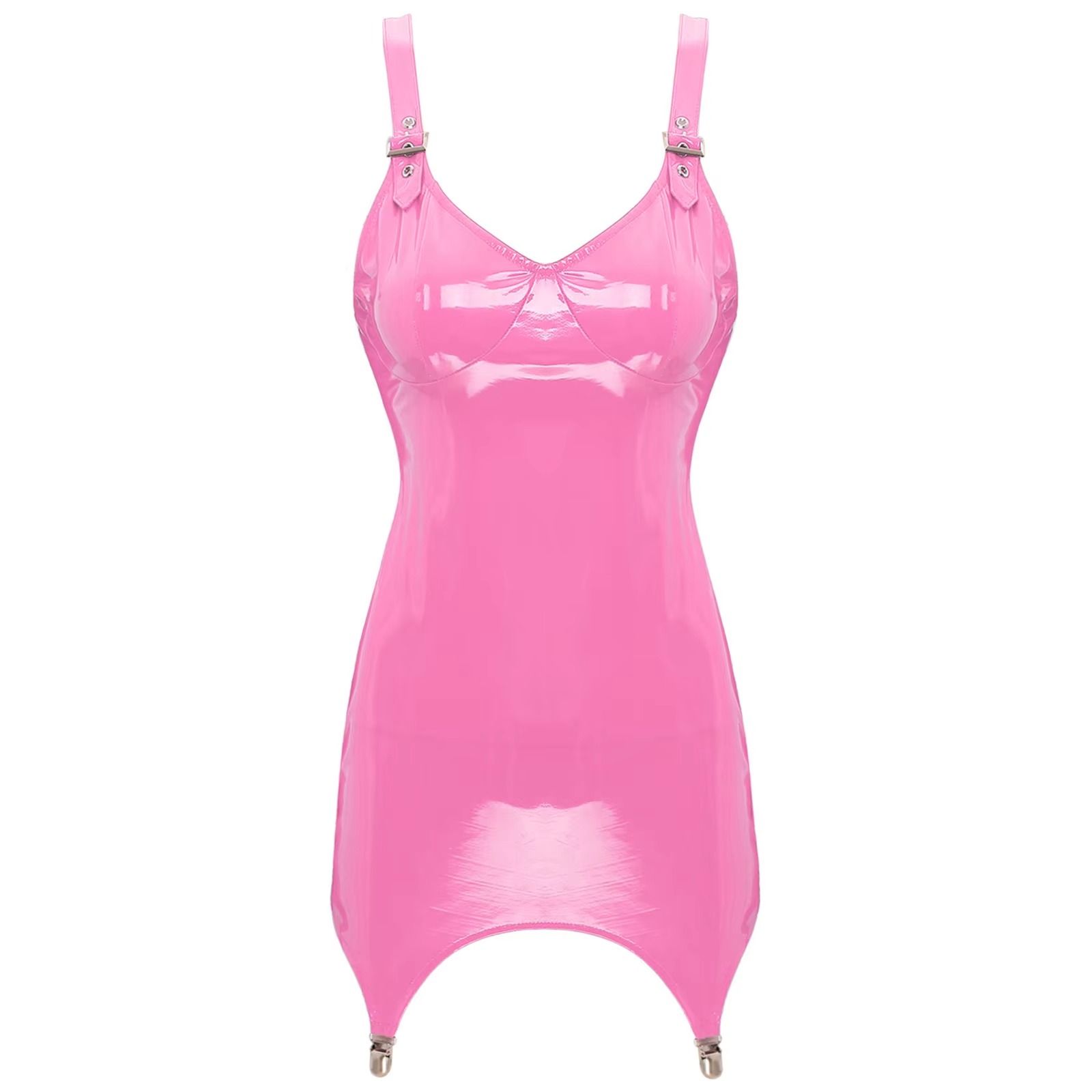 Babydoll Chemise Night - Mini vestido feminino de couro metálico