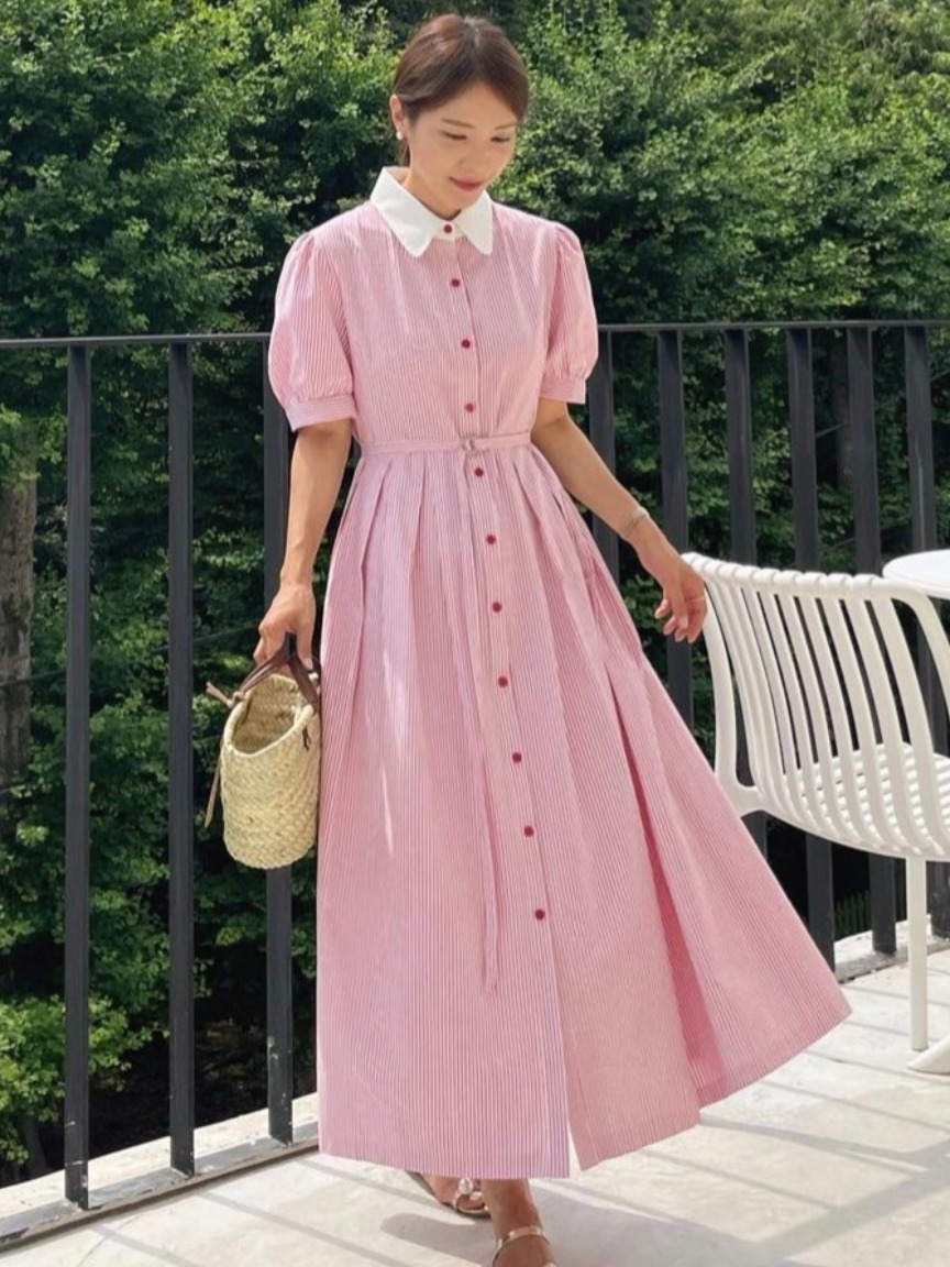 Corset Waist Cinch - Vestido Elegante Retro Listrado com Cintura