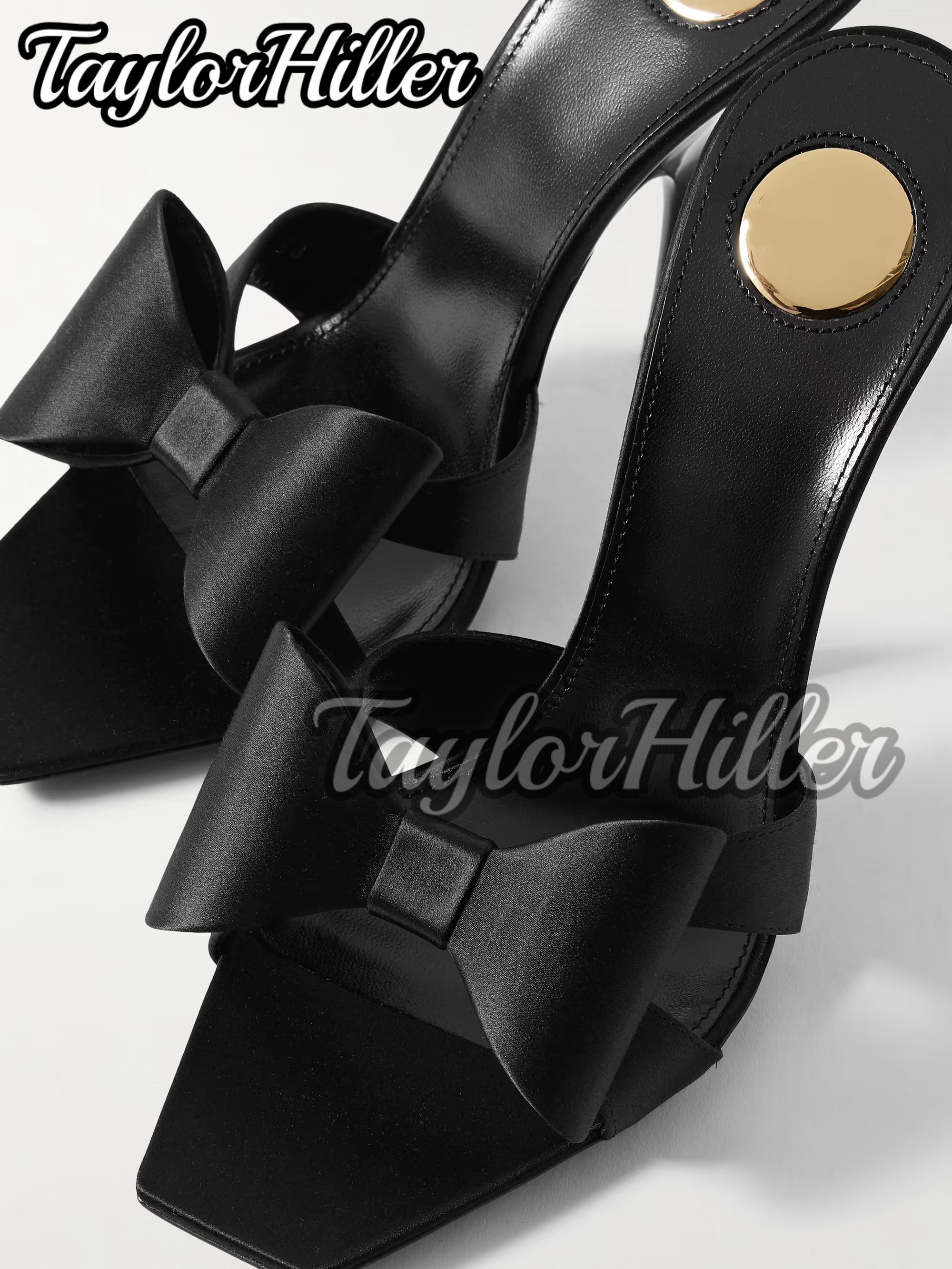 Slip Dress Satin - Preto cetim borboleta-nó mule sandálias de