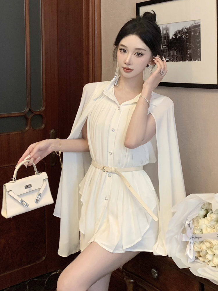 Corset Waist Cinch - Camisa Elegante Branca com Gola Xale