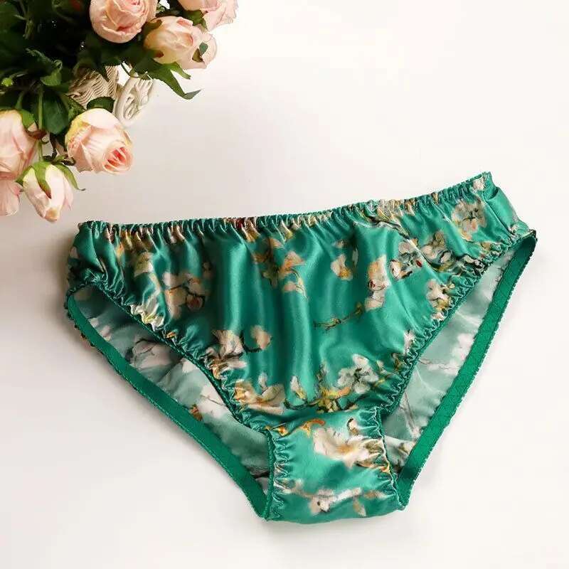 Boyshort Underwear - Cuecas Transparentes de Seda Floral para