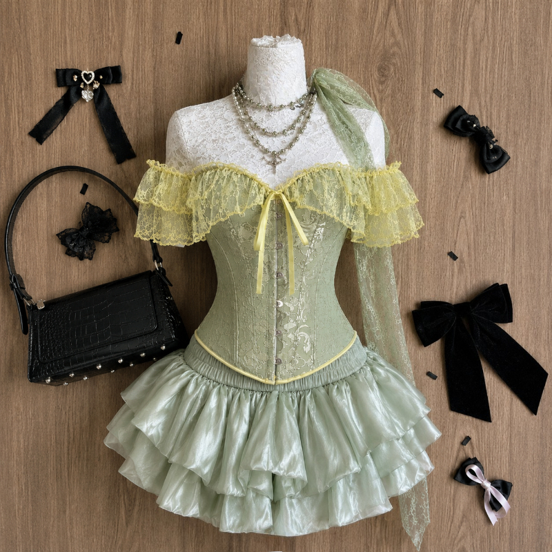 Conjunto de Corset Gótico Escu - Cami Top Lace avaliação e preço