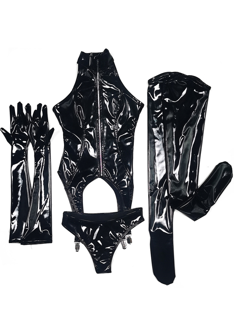 Wet Look PVC Catsuit, brilhant - Garter Belt Set avaliação e preço