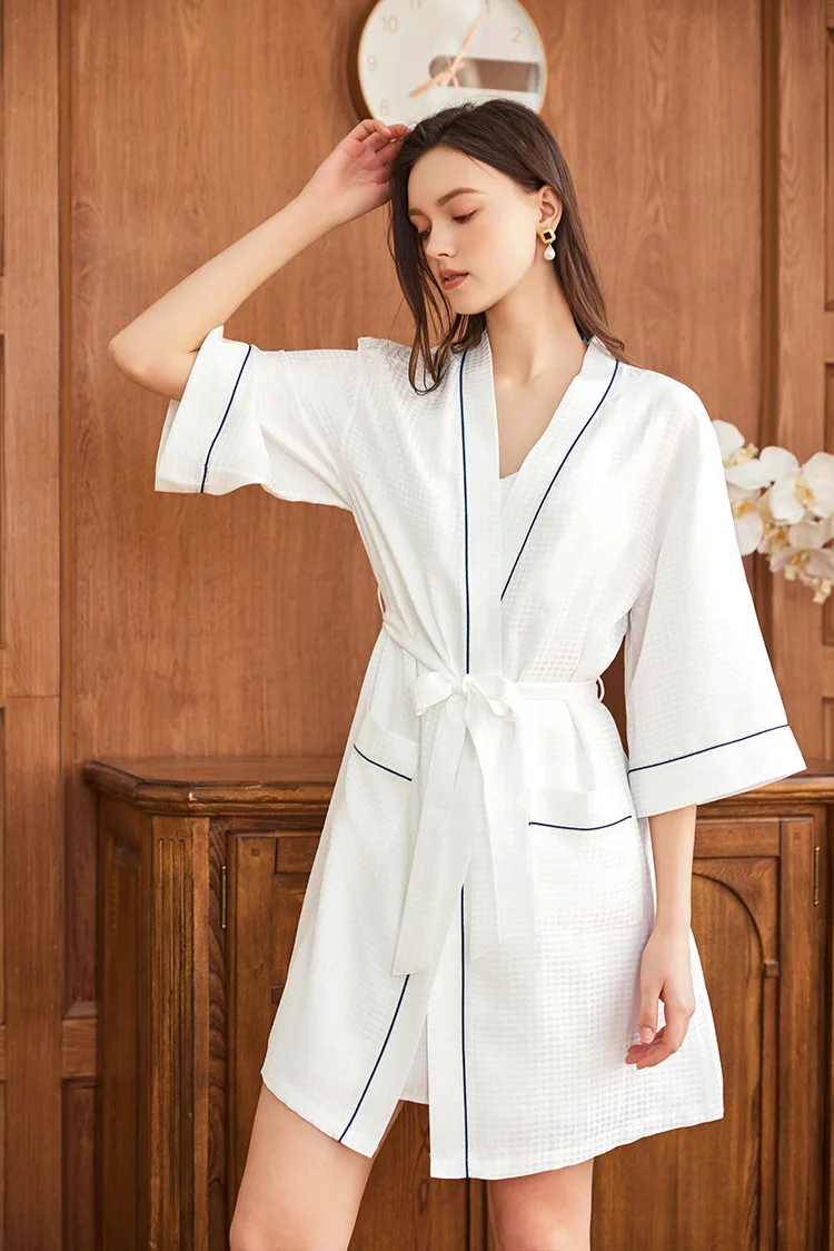 Waffle jacquard 100% roupões d - Robe Silk Women avaliação e preço