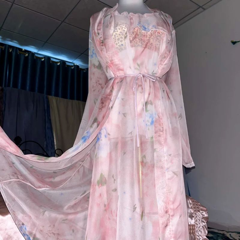 Rosa de seda impressa ver atra - Robe Silk Women avaliação e preço