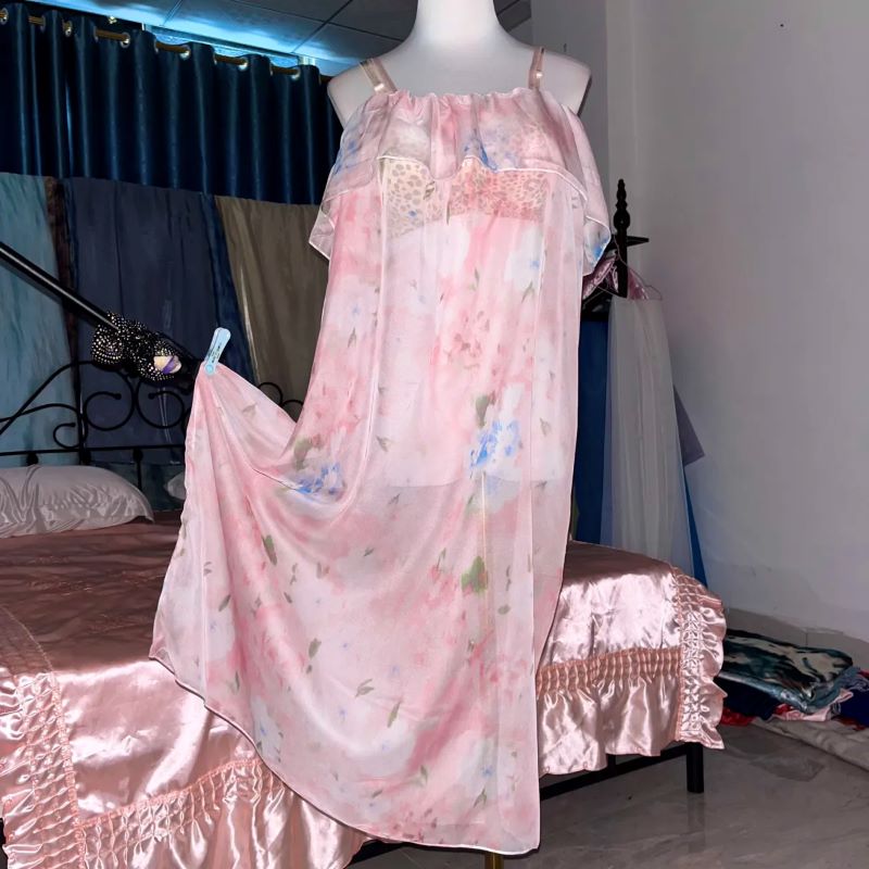 Rosa de seda impressa ver atra - Robe Silk Women avaliação e preço