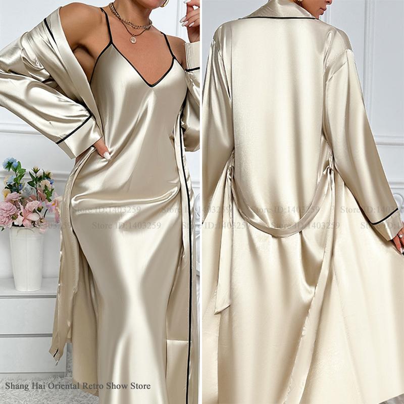 Sexy longo twinset robe conjun - Robe Silk Women avaliação e preço