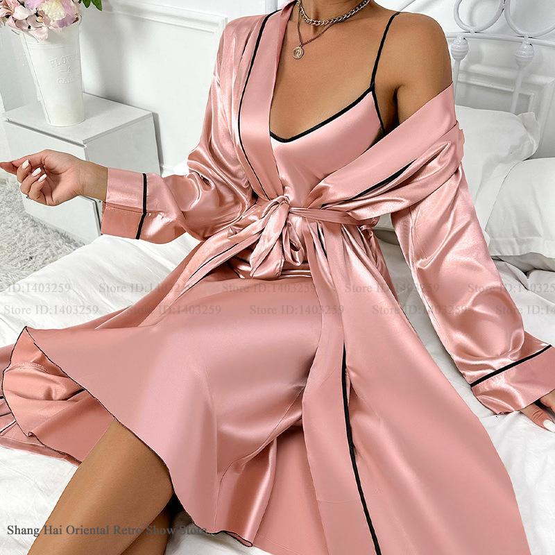 Sexy longo twinset robe conjun - Robe Silk Women avaliação e preço