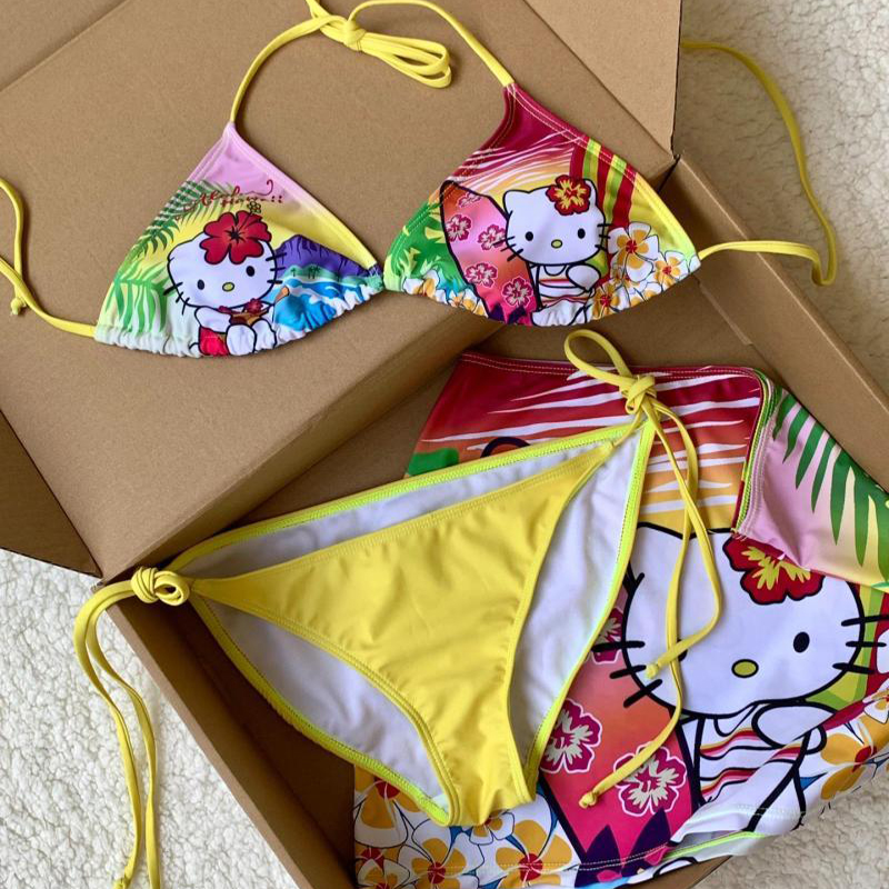 Maiô Y2K Kawaii Hello Kitty pa - Thong Bikini Women avaliação e preço
